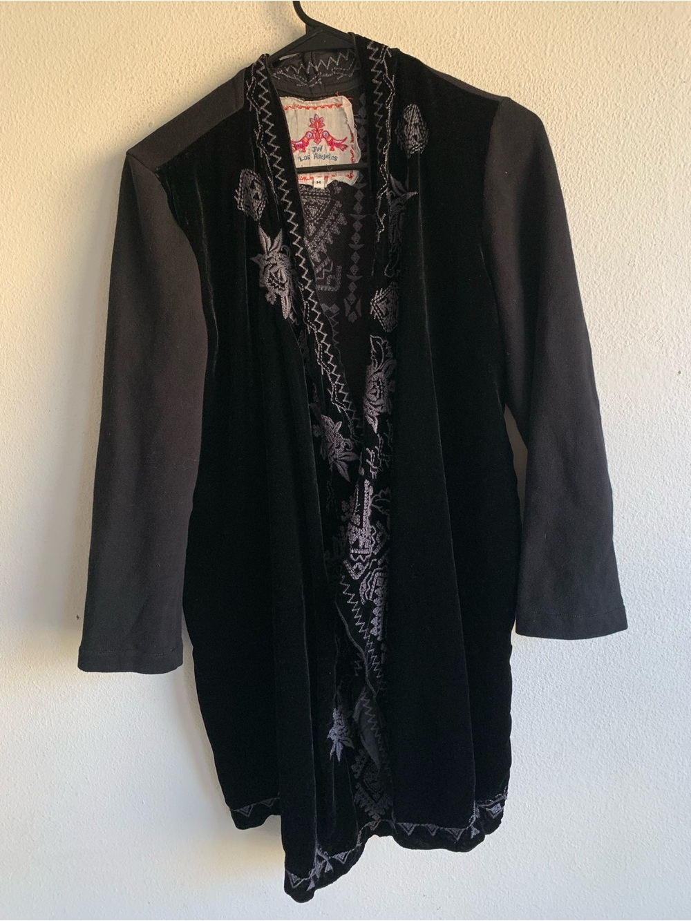 Johnny Was Black Velvet Silk Blend Embroidered Duster Jacket M Floral